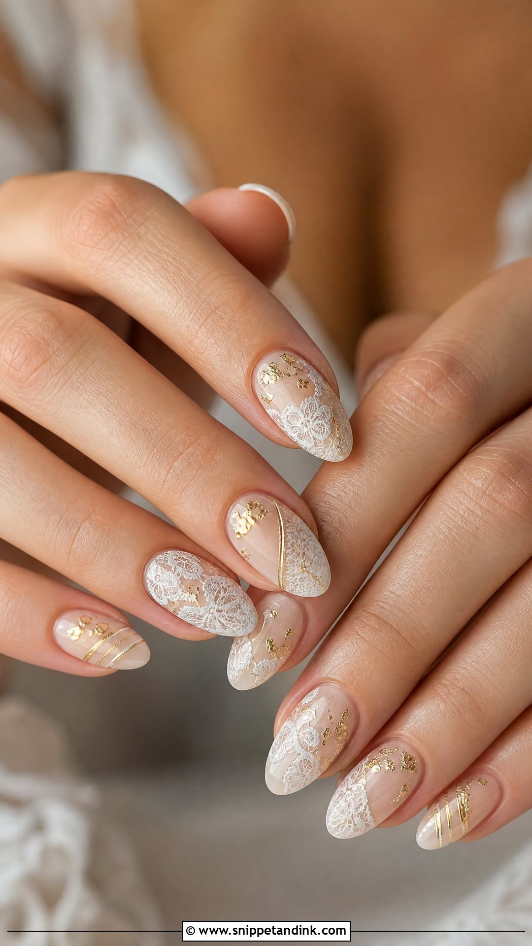 Lace Wedding Nails With Gold Detail - Snippet and Ink - 25 Lace Wedding Nails