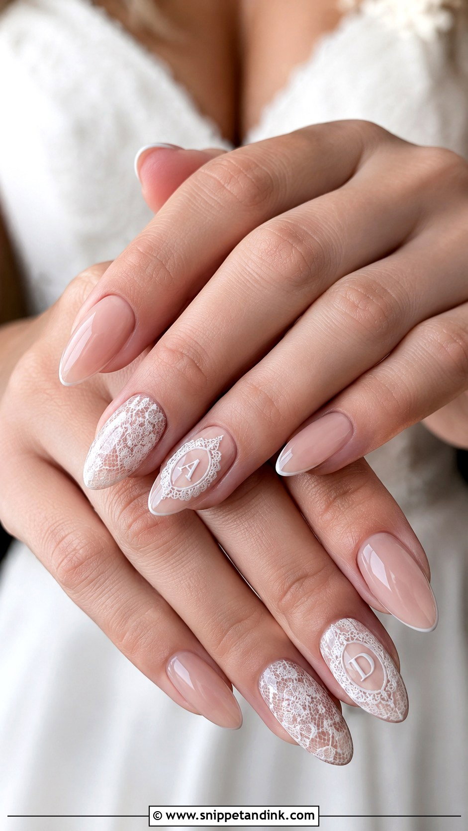 Lace Wedding Nails With Initials - Snippet and Ink - 20 Wedding Nails with Initials