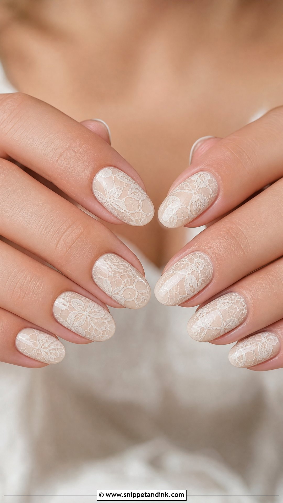 Lace Wedding Nails With Ivory Base - Snippet and Ink - 25 Lace Wedding Nails