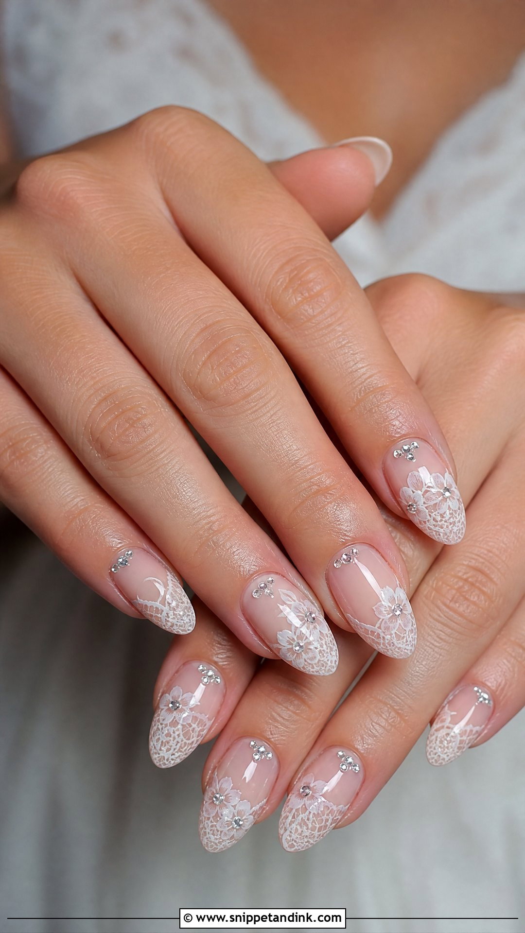 Lace Wedding Nails With Rhinestones - Snippet and Ink - 25 Lace Wedding Nails