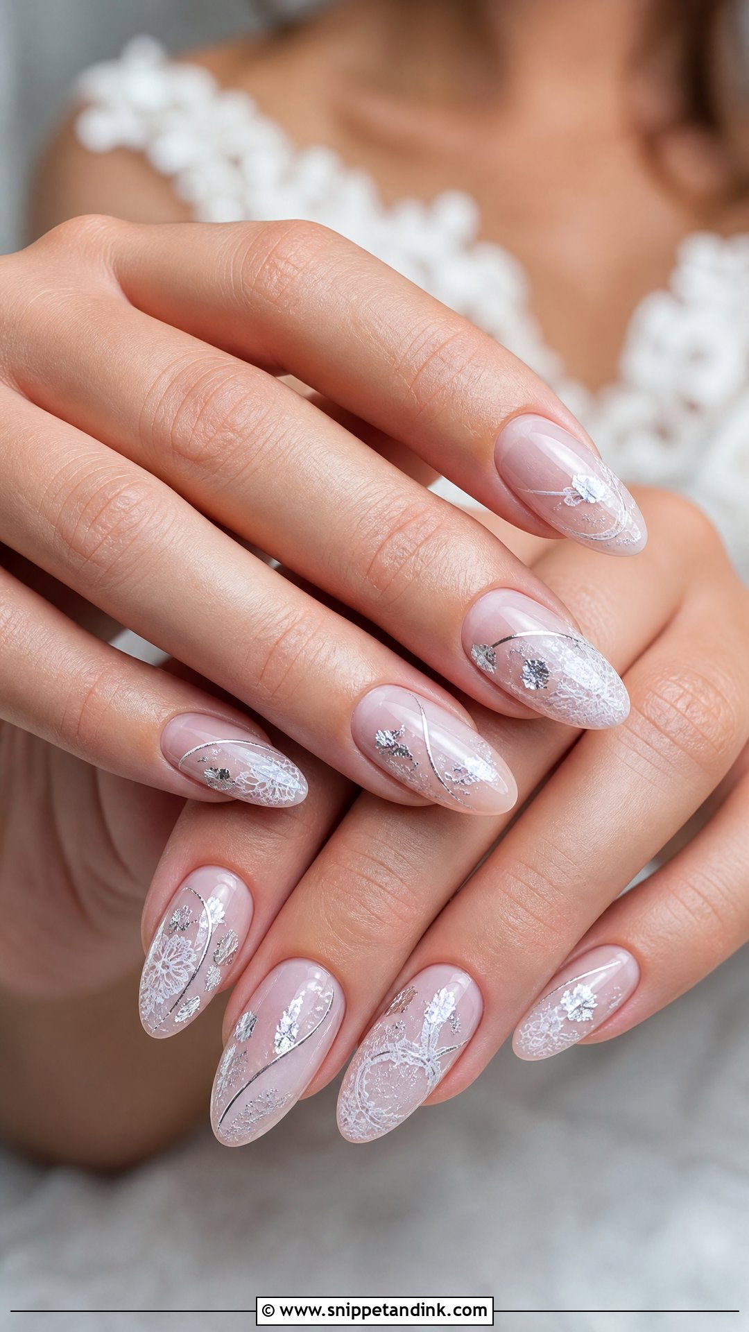 Lace Wedding Nails With Silver Detail - Snippet and Ink - 25 Lace Wedding Nails