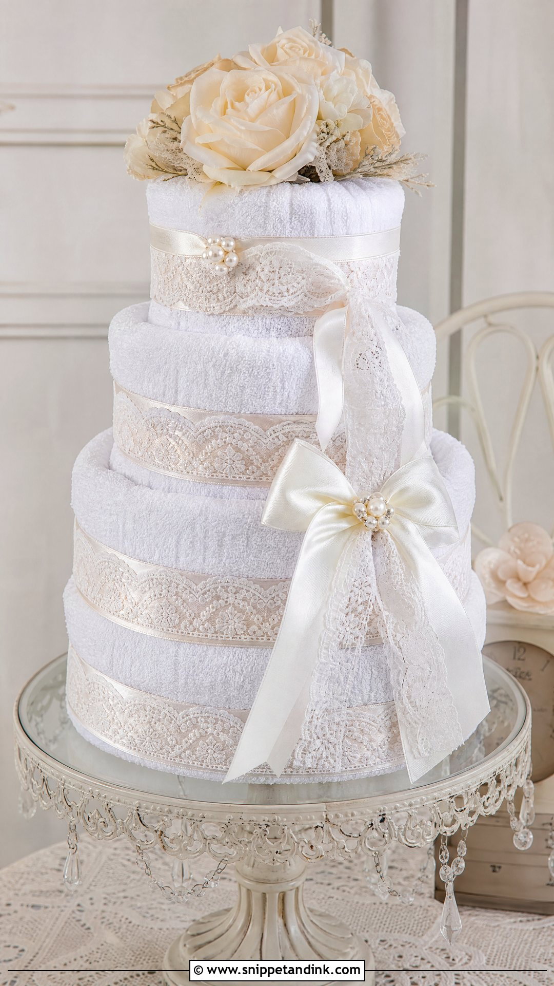 Lace Wedding Towel Cake - Snippet and Ink - 20 Towel Cakes for Wedding