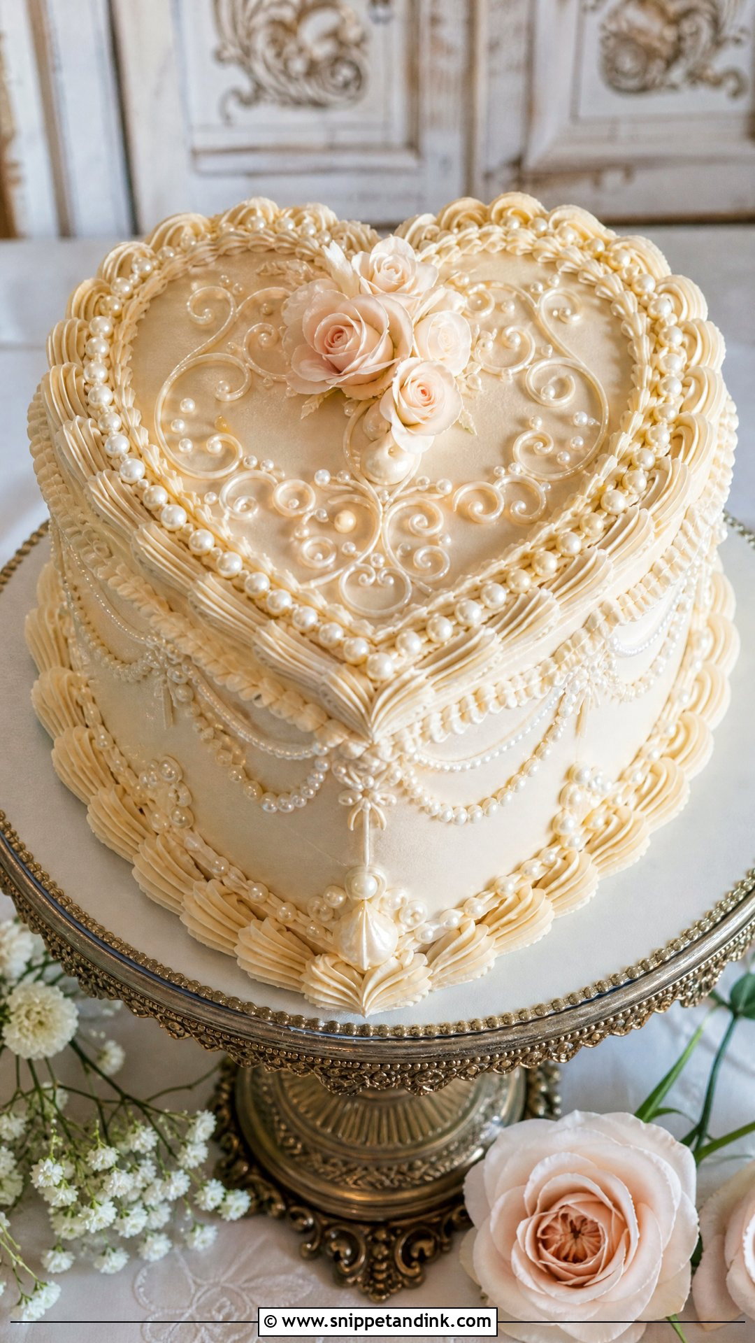 Lambeth Heart Wedding Cake - Snippet and Ink - 20 Love Heart Cake Ideas for Wedding