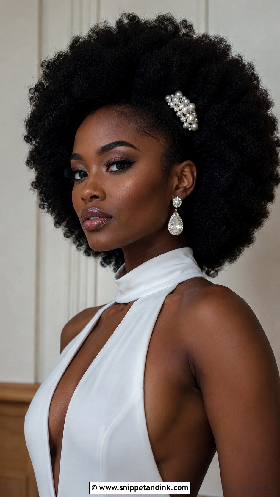 Large Afro With Statement Barrette - Snippet and Ink - 20 Afro Wedding Hairstyles Brides