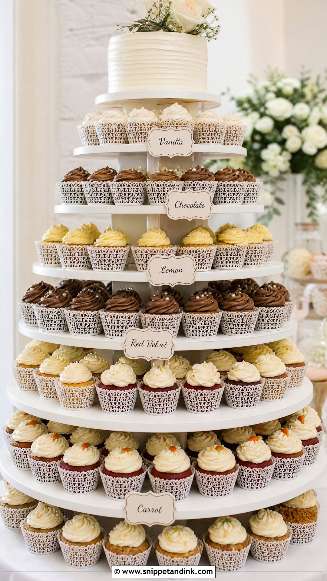 Large Wedding Cupcake Tower - Snippet and Ink - 20 Wedding Cupcake Tower Ideas