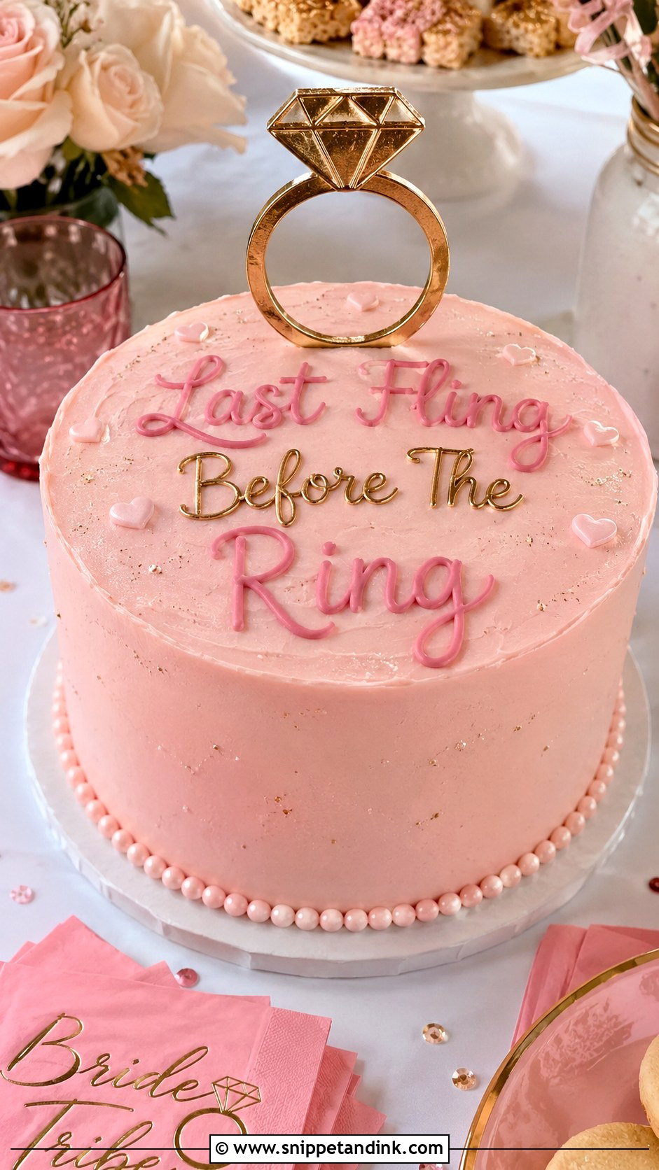 Last Fling Before The Ring Cake - Snippet and Ink - 20 Bachelorette Cake for Bride