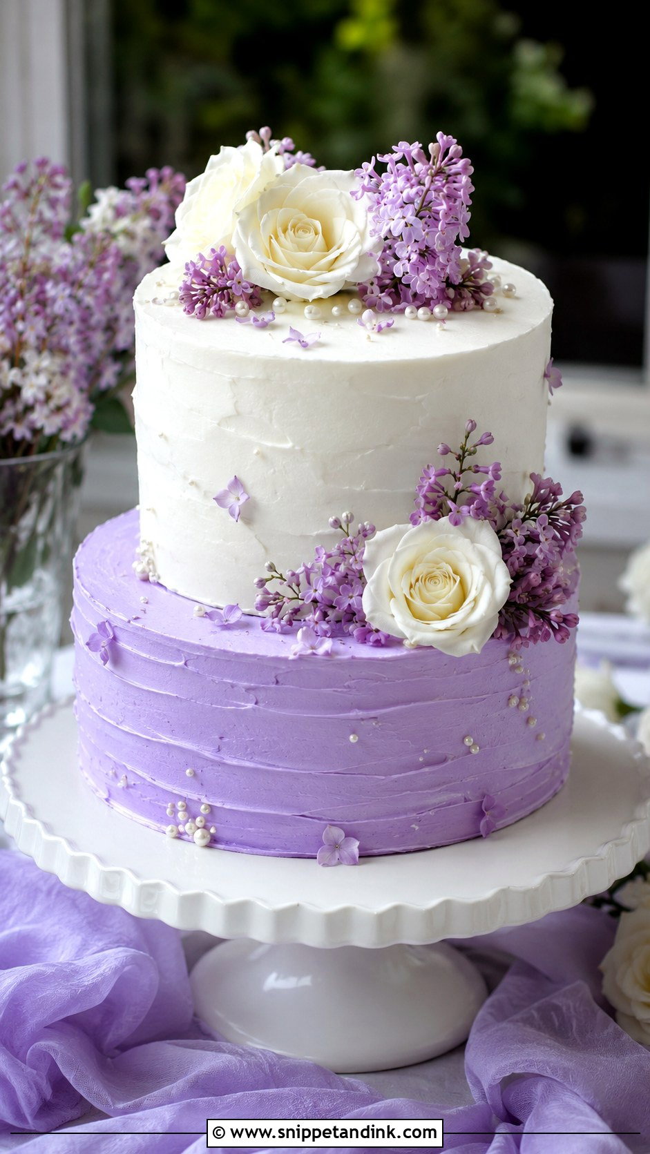 Lavender And White Two Tone Wedding Cake - Snippet and Ink - 20 Two Tone Wedding Cake Ideas