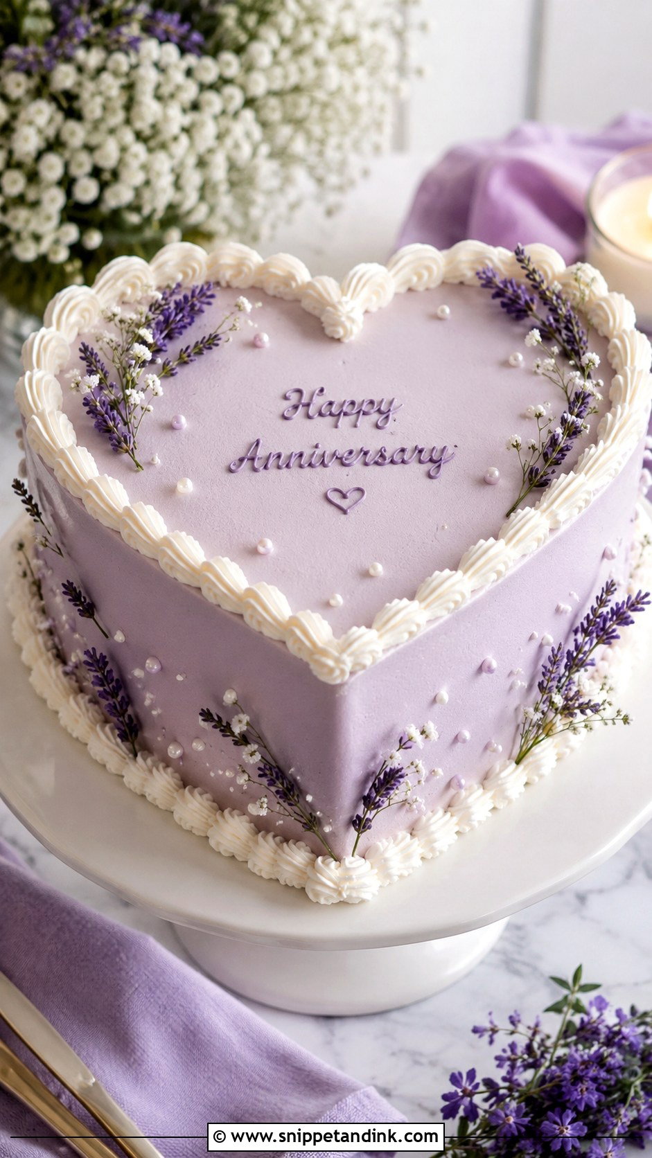 Lavender Anniversary Heart Cake - Snippet and Ink - 20 Anniversary Heart Cake Ideas