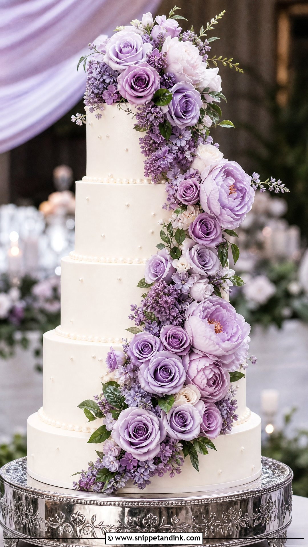 Lavender Cascade Wedding Cake - Snippet and Ink - 20 Lavender Wedding Cake Ideas