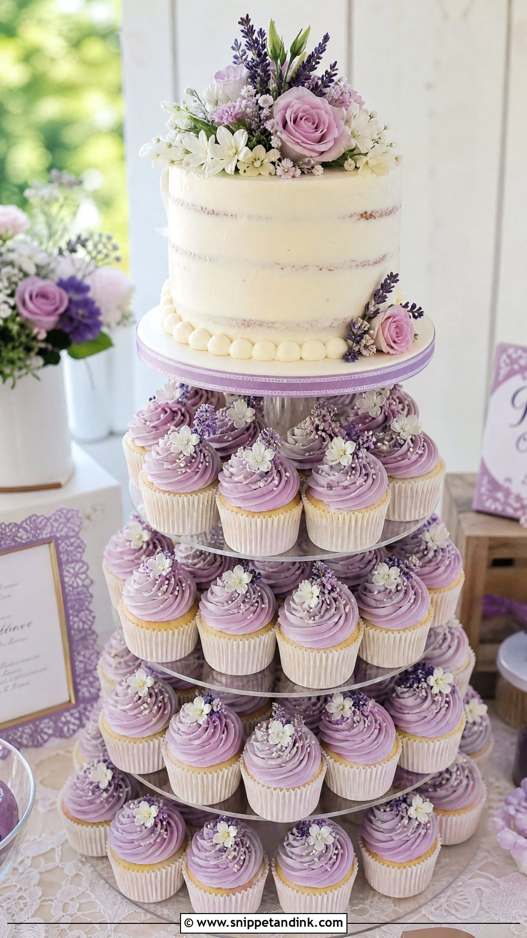 Lavender Cupcake Wedding Cake - Snippet and Ink - 20 Lavender Wedding Cake Ideas