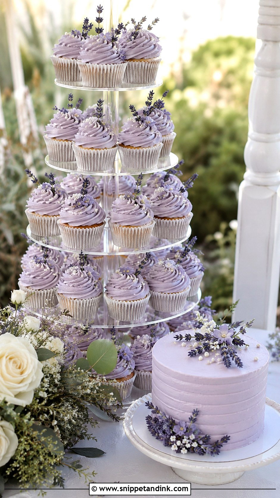 Lavender Cupcake Wedding Cake Tower - Snippet and Ink - 25 Elegant Cupcake Wedding Cake Ideas