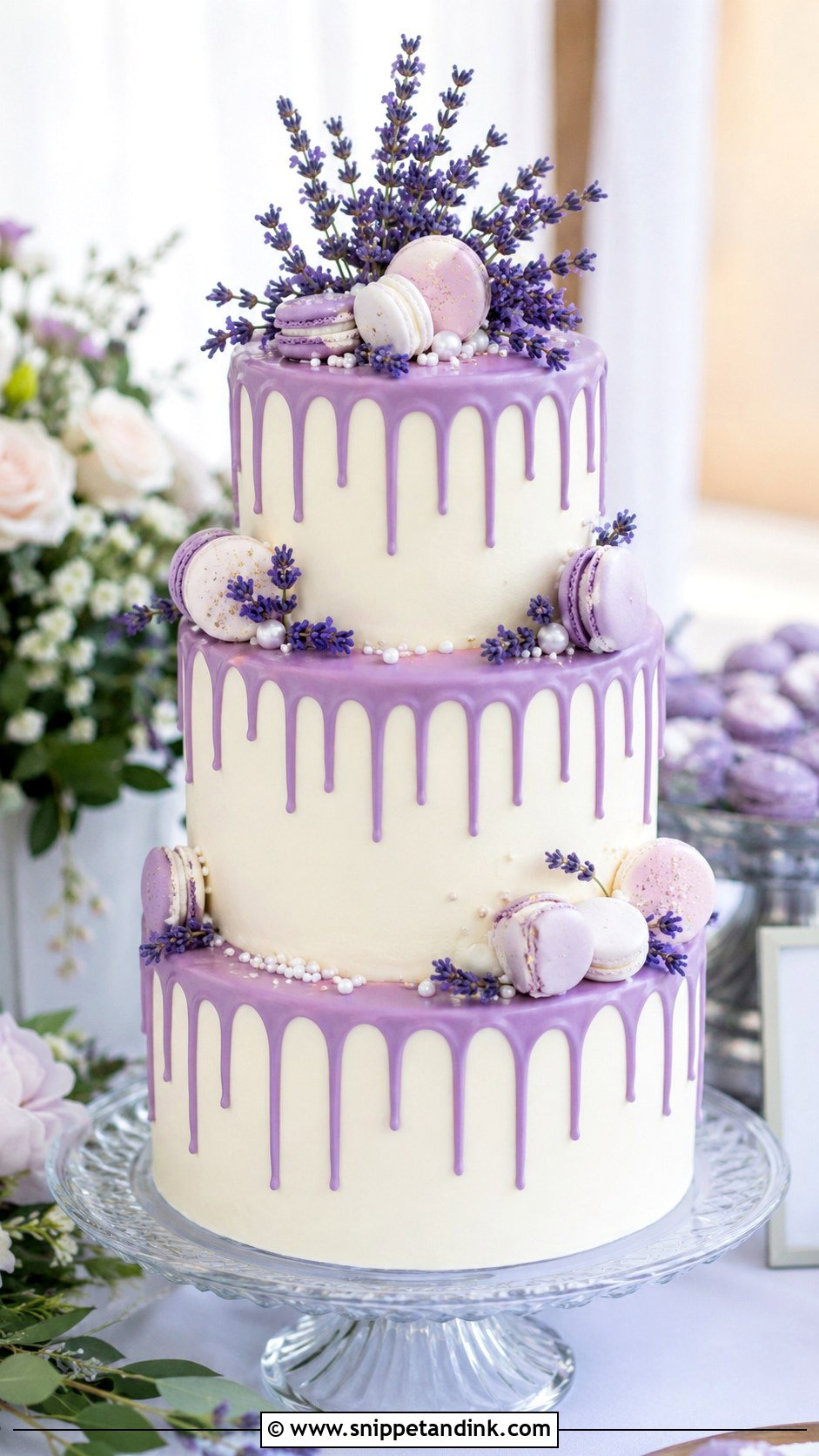 Lavender Drip Wedding Cake - Snippet and Ink - 20 Lavender Flower Cake Ideas for Wedding