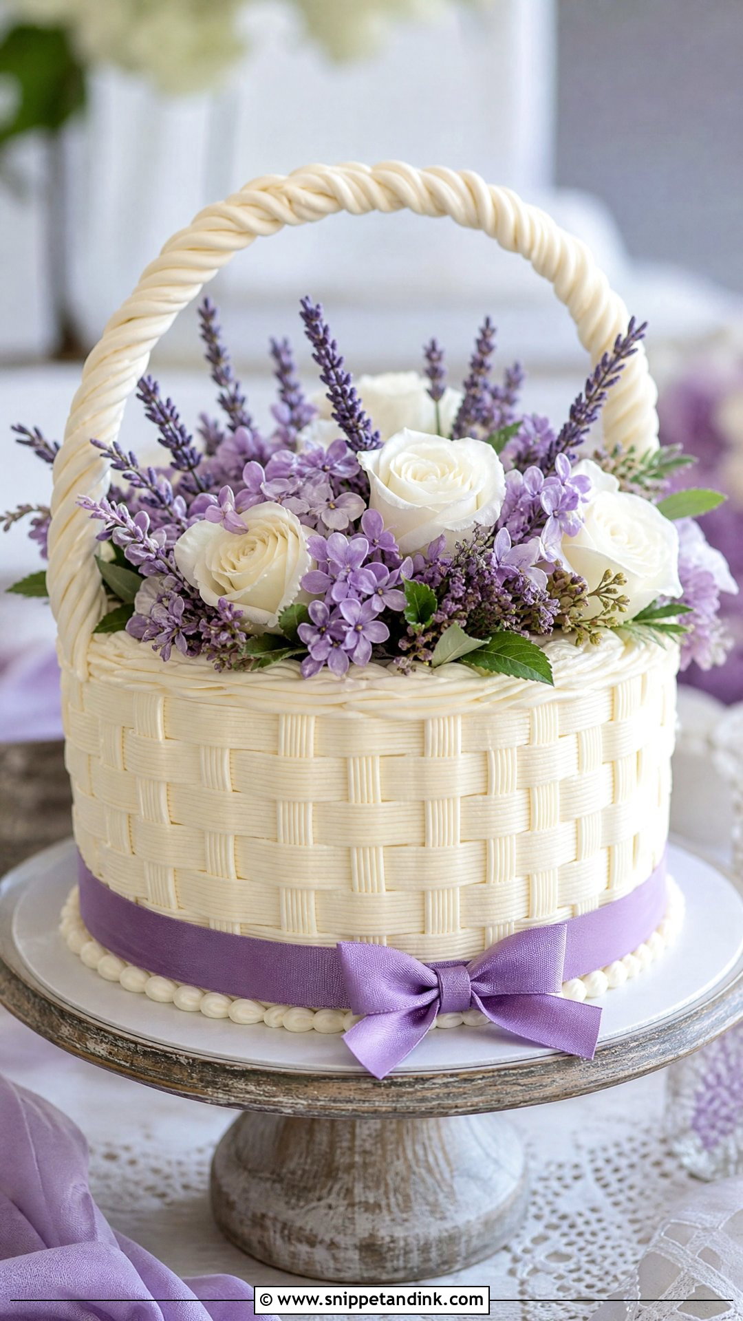 Lavender Flower Basket Wedding Cake - Snippet and Ink - 25 Flower Basket Cake Ideas for Wedding