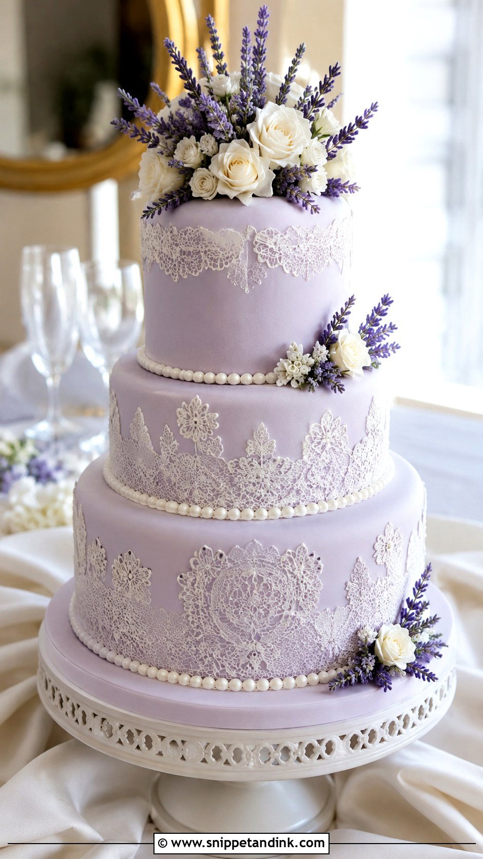 Lavender Lace Wedding Cake - Snippet and Ink - 20 Lavender Wedding Cake Ideas