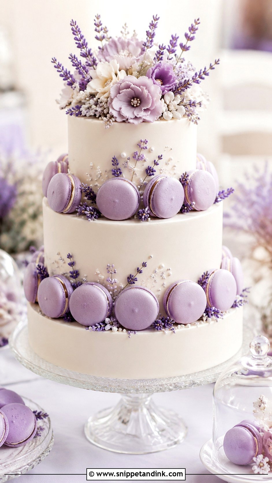 Lavender Macaron Wedding Cake - Snippet and Ink - 20 Lavender Wedding Cake Ideas