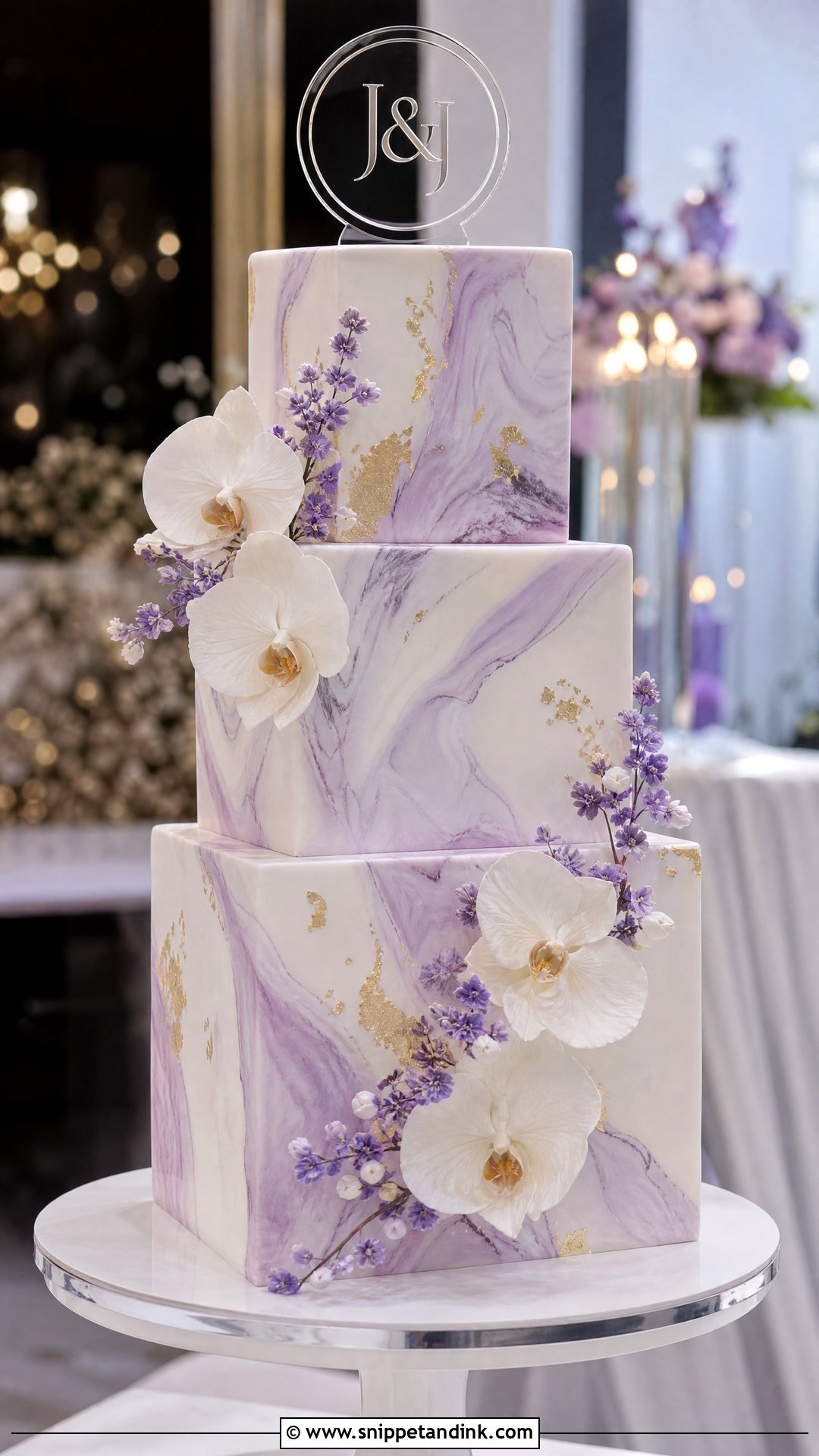 Lavender Marble Wedding Cake - Snippet and Ink - 20 Lavender Wedding Cake Ideas
