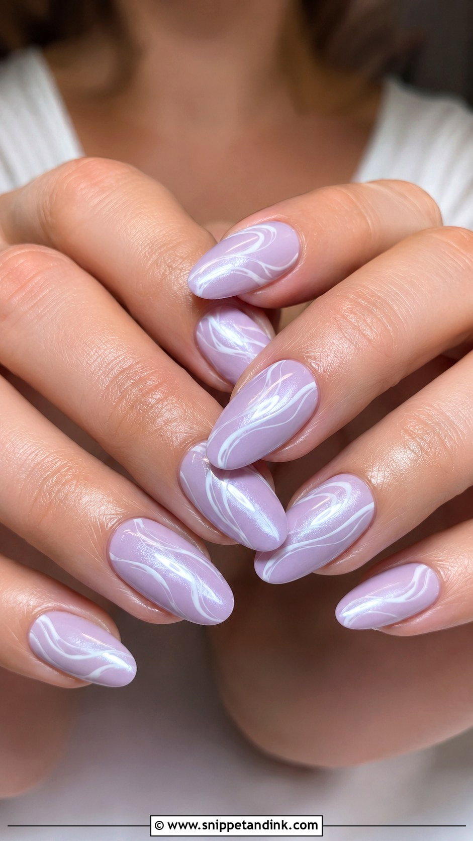 Lavender Nails With White Swirls - Snippet and Ink - 20 Purple Wedding Nails for Bride