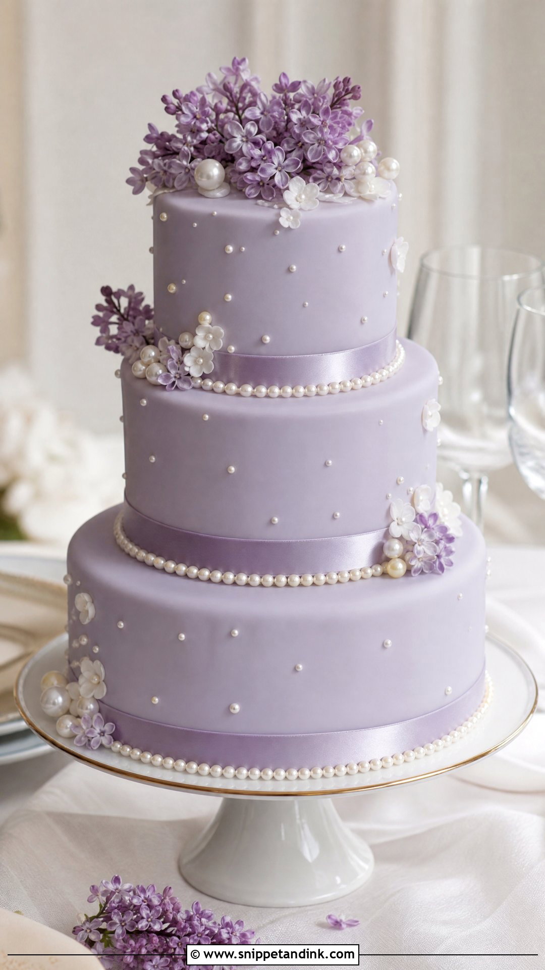 Lavender Pearl Wedding Cake - Snippet and Ink - 20 Lavender Wedding Cake Ideas