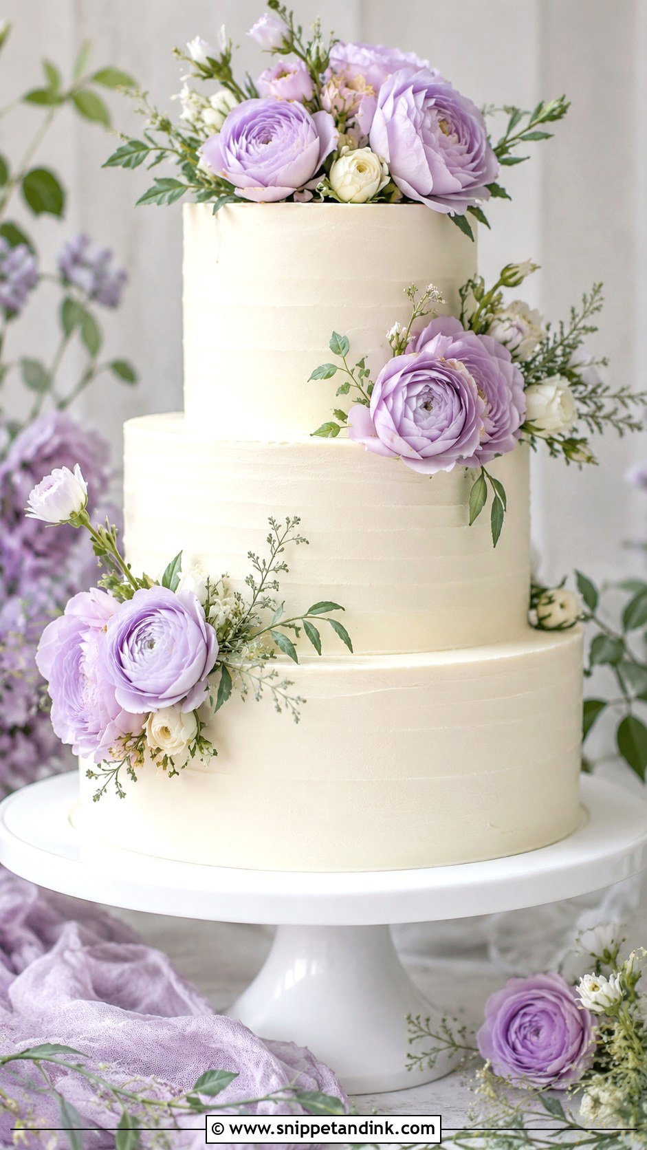 Lavender Ranunculus Wedding Cake - Snippet and Ink - 25 Wedding Cake Ideas with Ranunculus