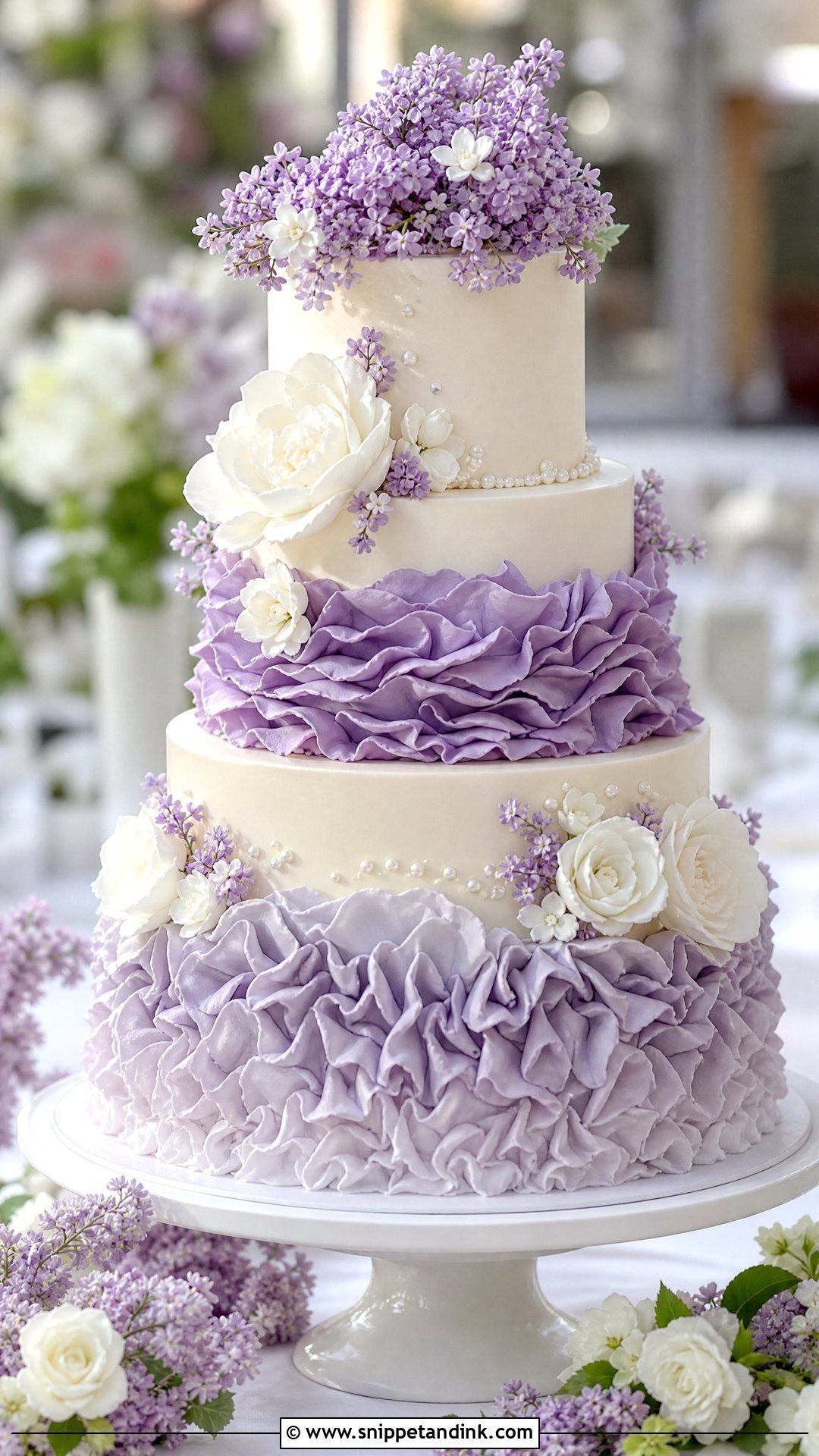 Lavender Ruffle Wedding Cake - Snippet and Ink - 20 Lavender Wedding Cake Ideas