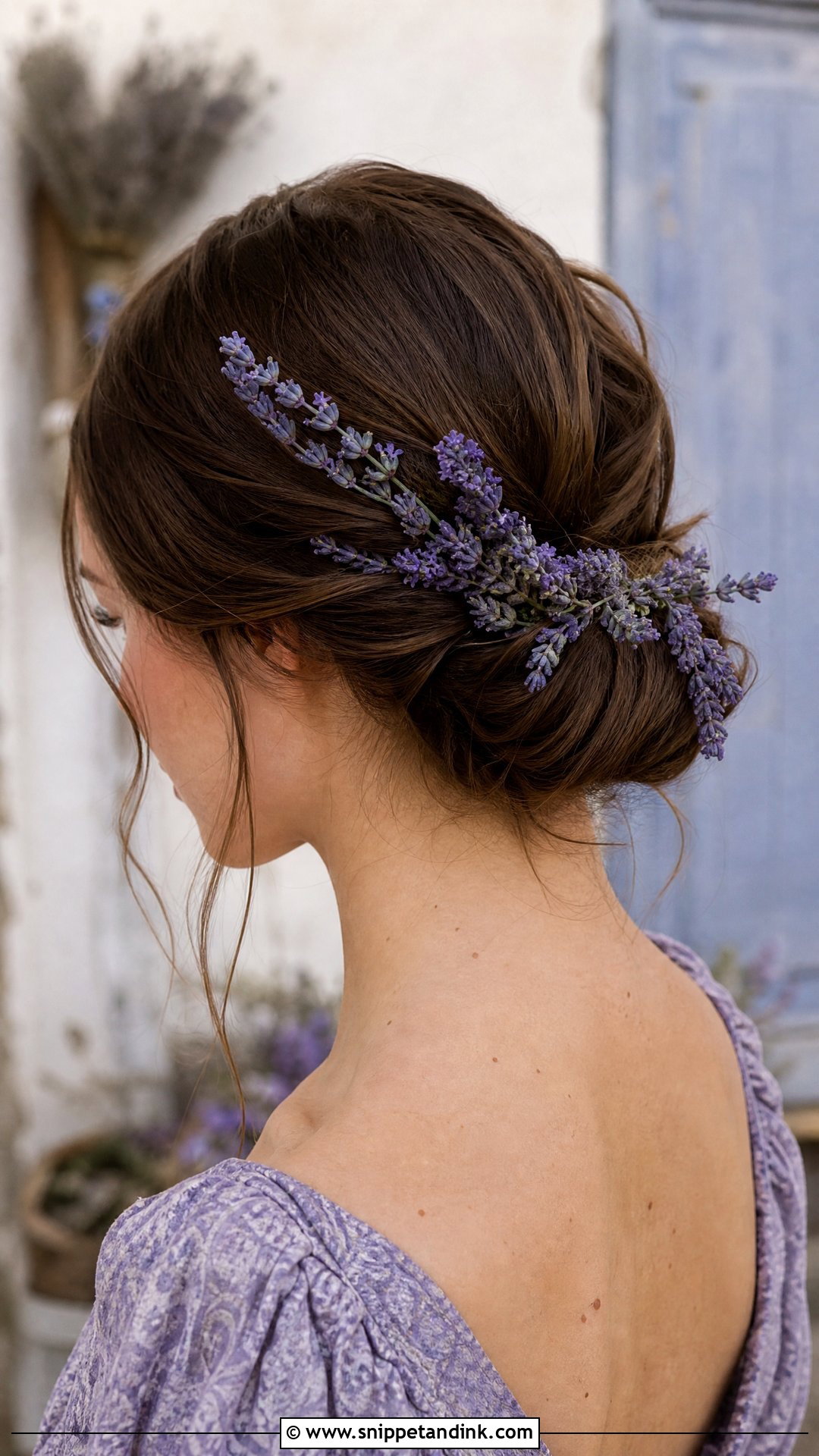 Lavender Sprigs in a Soft Chignon - Snippet and Ink - 20 Bridal Hair Flower Ideas