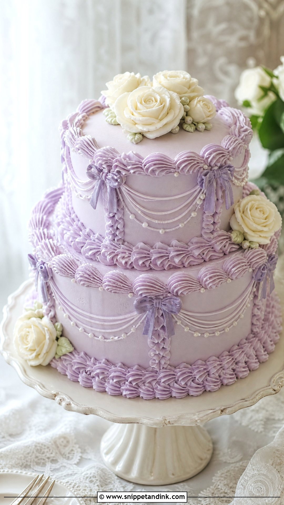 Lavender Vintage Wedding Cake - Snippet and Ink - 20 Lavender Wedding Cake Ideas