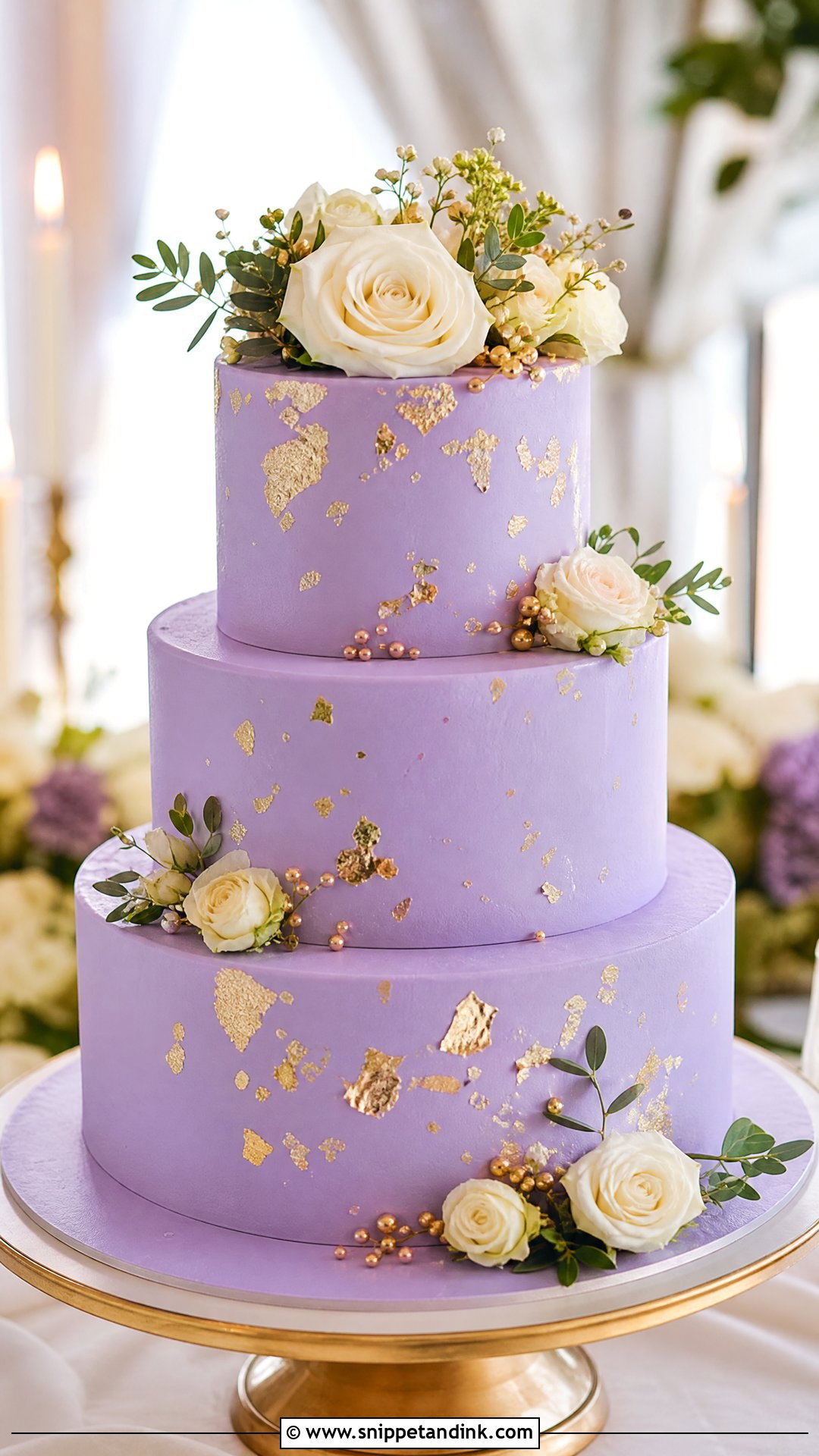 Lavender Wedding Cake With Gold - Snippet and Ink - 20 Lavender Wedding Cake Ideas