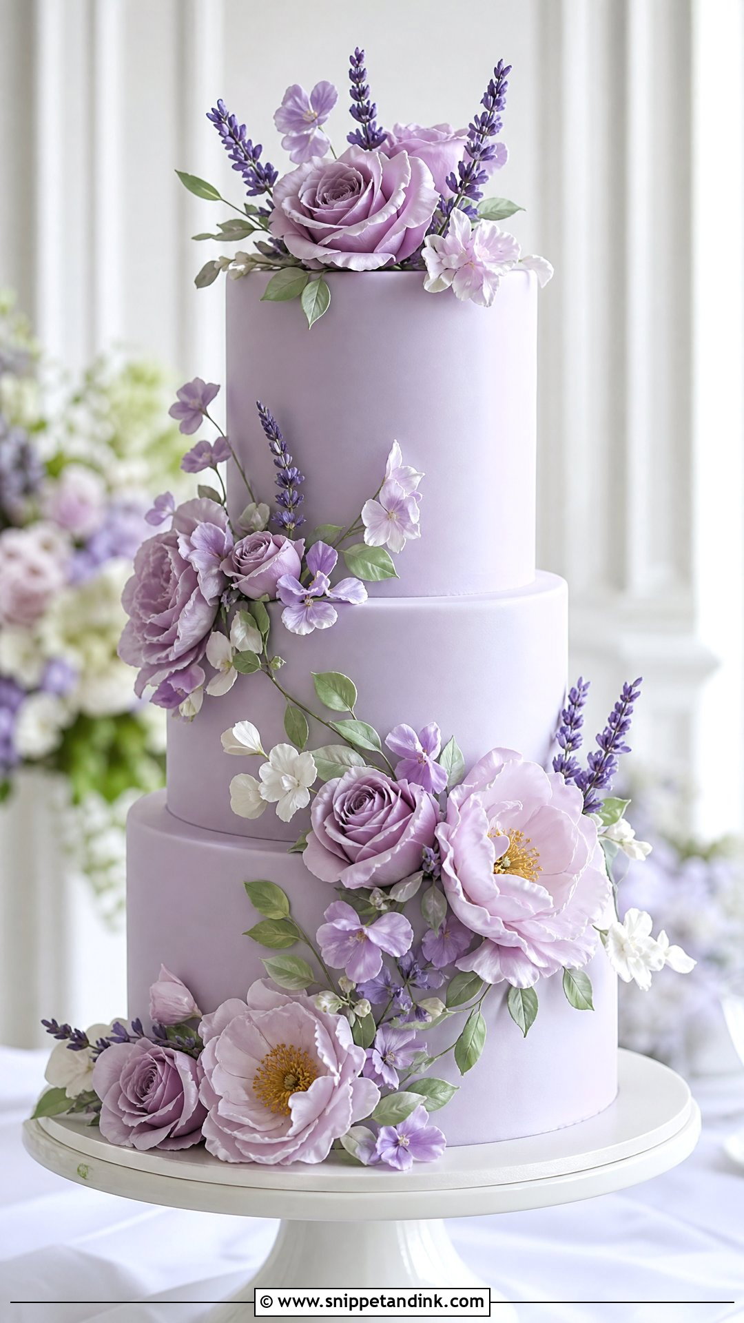 Lavender Wedding Cake With Sugar Flowers - Snippet and Ink - 20 Lavender Wedding Cake Ideas