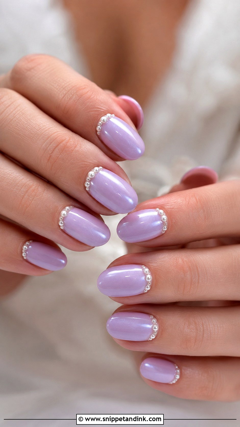 Lavender Wedding Nails With Pearl Details - Snippet and Ink - 20 Colorful Wedding Nails