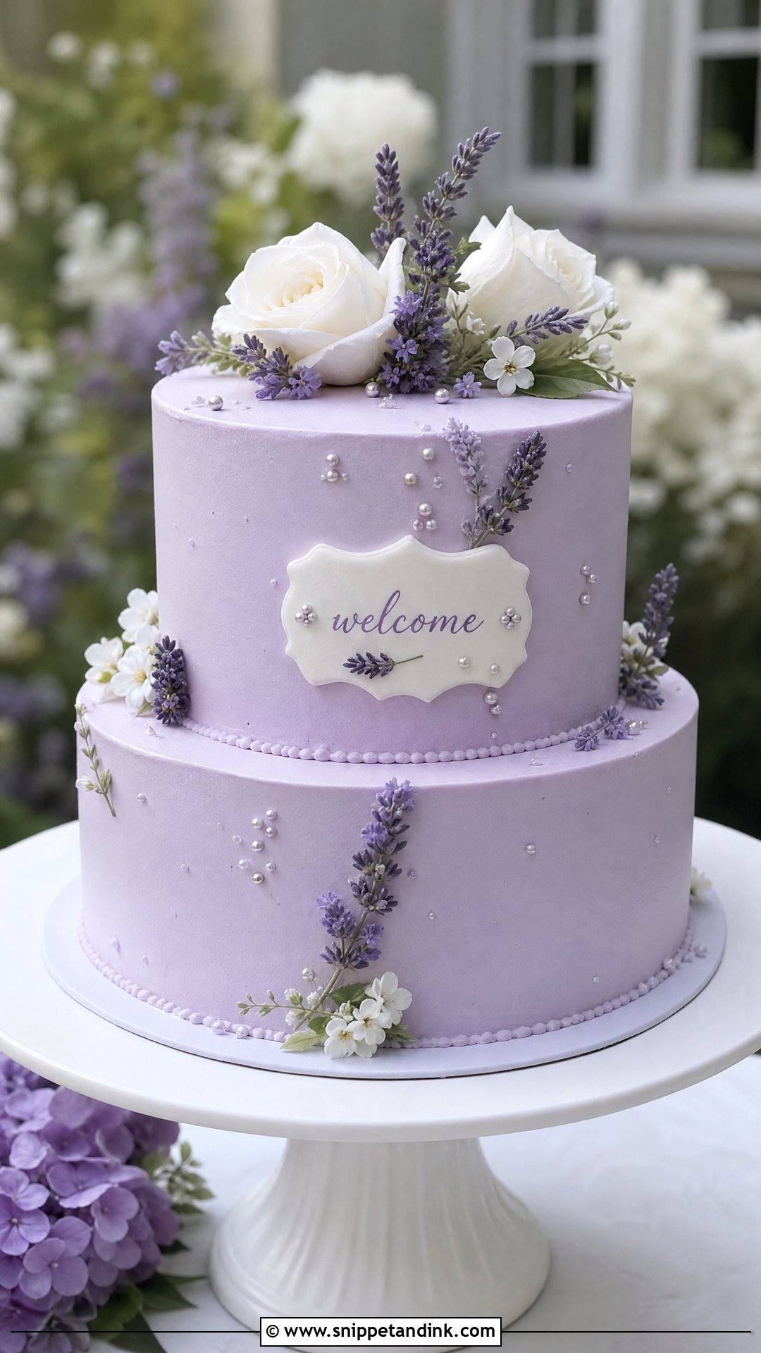 Lavender Welcome Wedding Cake - Snippet and Ink - 30 Welcome Cake Ideas for Wedding