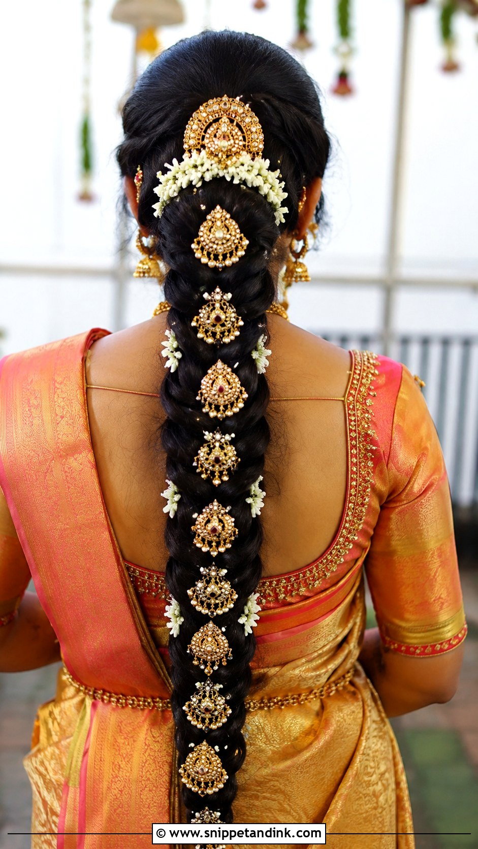 Layered Braid With Gold Ornaments - Snippet and Ink - 35 South Indian Wedding Hairstyles