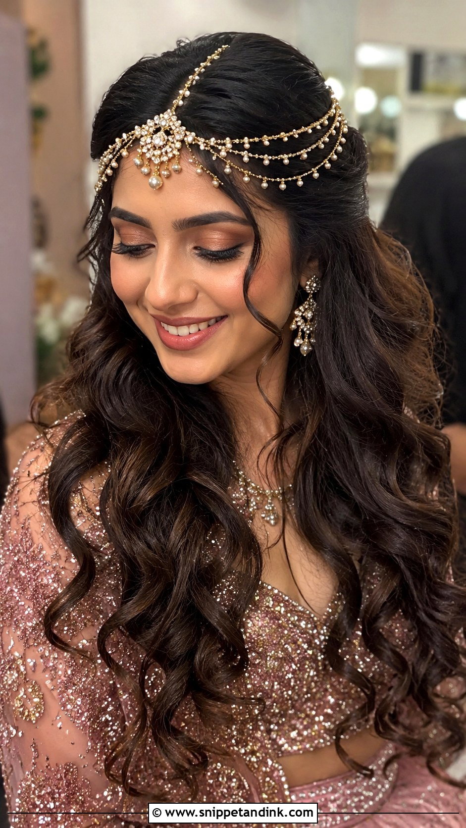 Layered Curls With Hair Jewelry - Snippet and Ink - 25 Indian Wedding Hairstyles for Long Hair