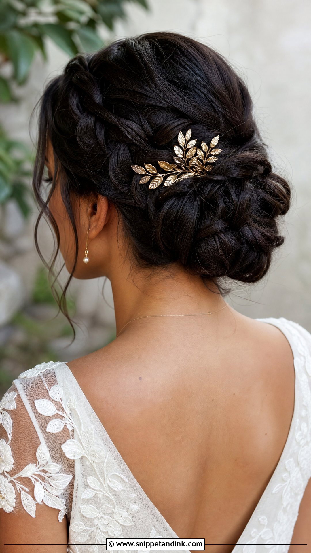 Leaf Bridal Hair Comb With Braided Updo - Snippet and Ink - 15 Bridal Hair Combs