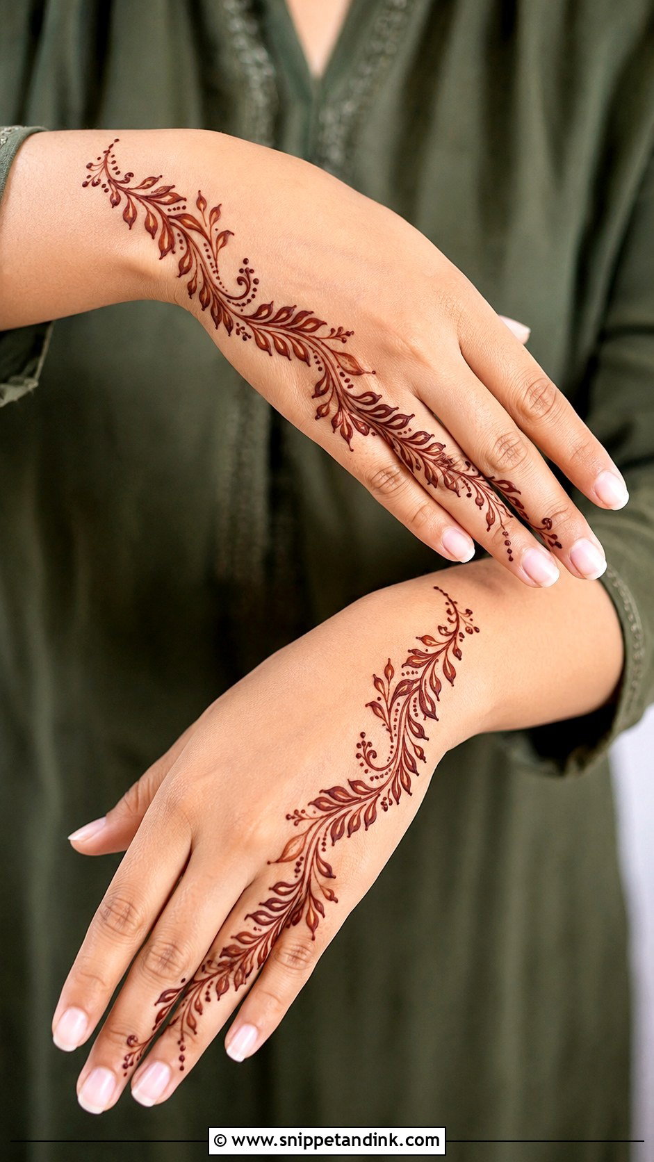 Leaf Trail Back Hand Mehndi Design - Snippet and Ink - 30 Simple Back Hand Mehndi Design Ideas