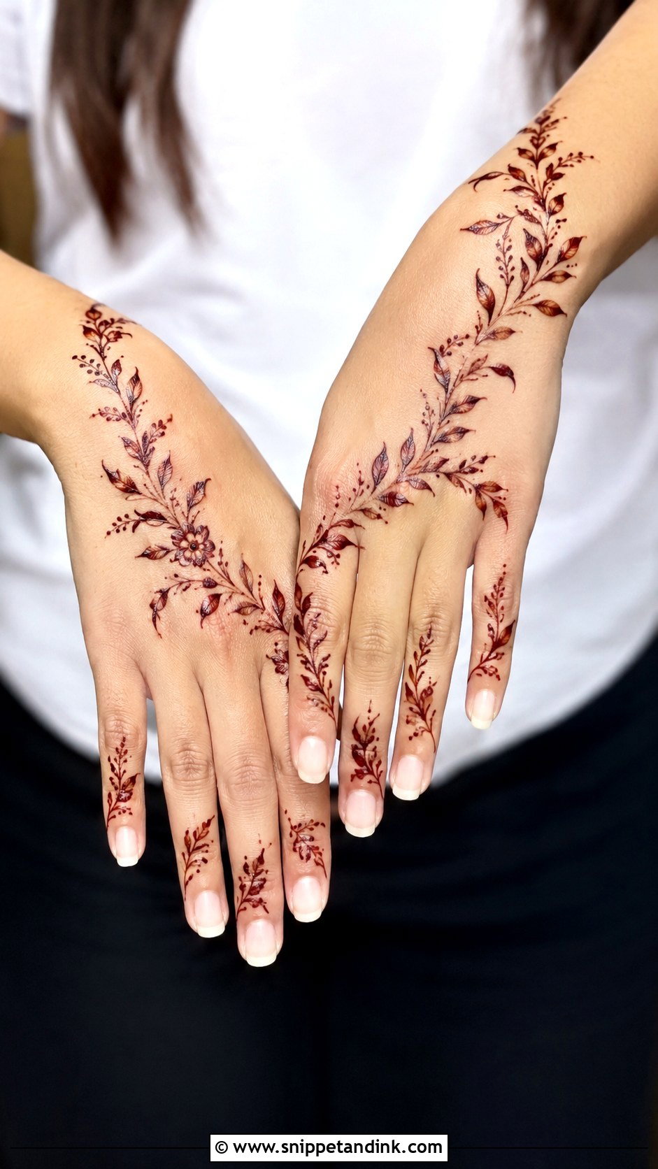 Leafy Back Hand Mehndi Design - Snippet and Ink - 35 Trendy Back Hand Mehndi Designs