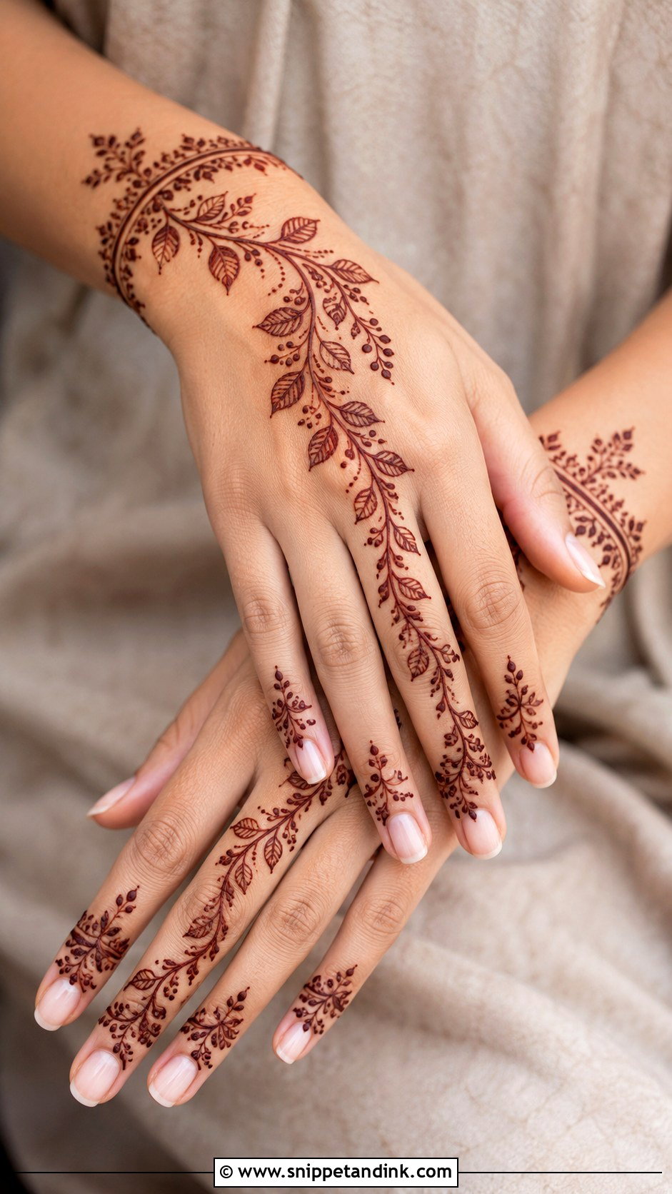 Leafy Vine Back Hand Mehndi Design - Snippet and Ink - 30 Modern Minimal Back Hand Mehndi Designs