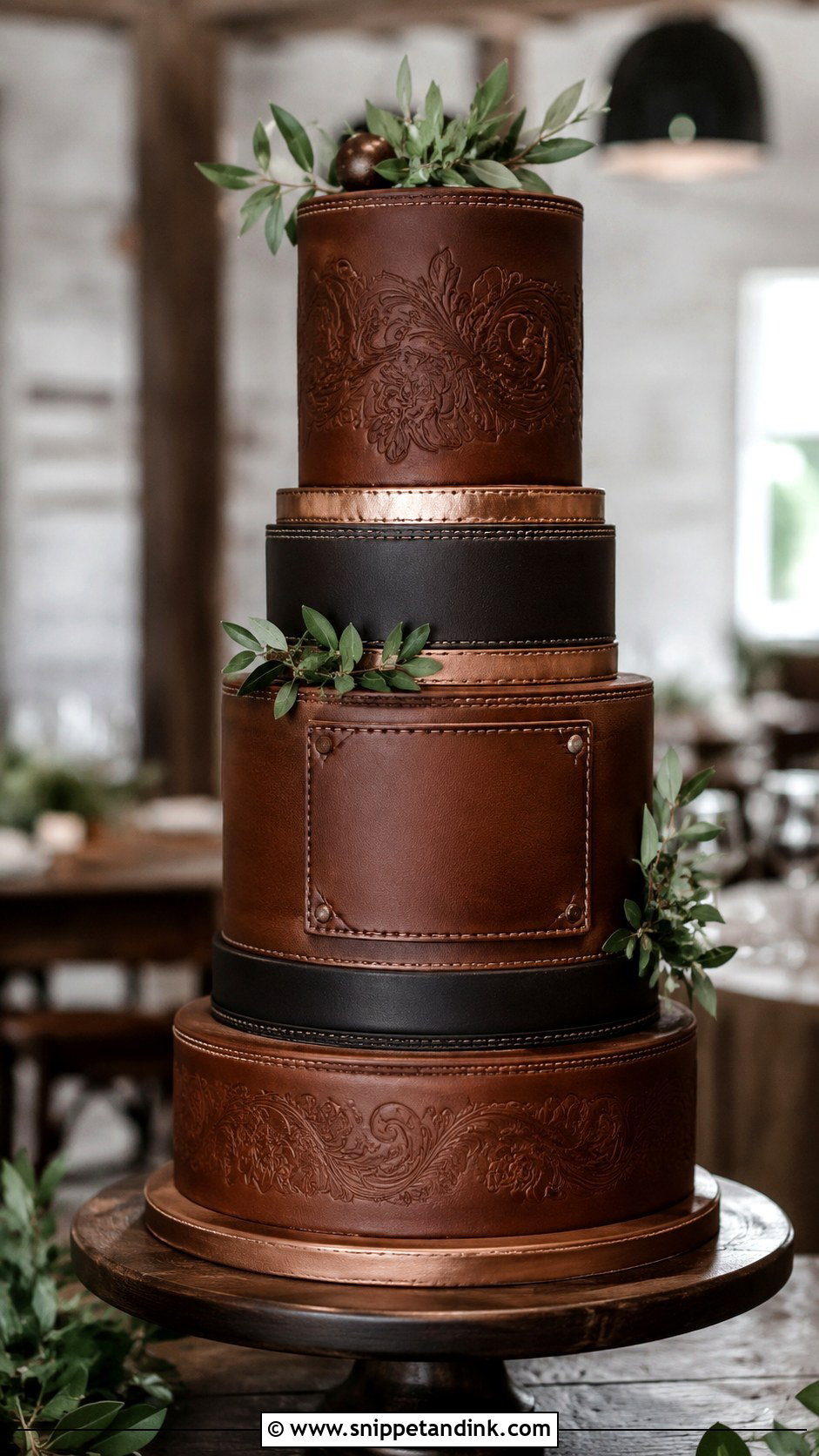 Leather Look Wedding Cake - Snippet and Ink - 30 Masculine Wedding Cake Ideas