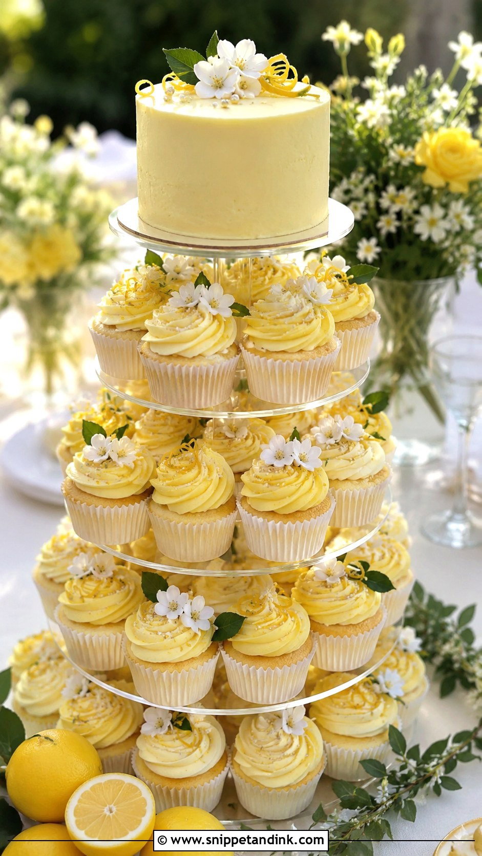 Lemon Cupcake Wedding Cake Tower - Snippet and Ink - 25 Elegant Cupcake Wedding Cake Ideas