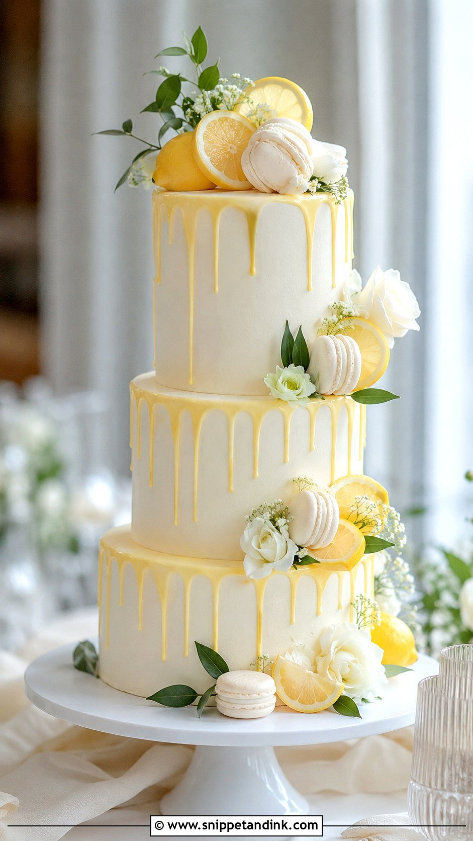 Lemon Drip Wedding Cake - Snippet and Ink - 20 Lemon Themed Wedding Cake Ideas