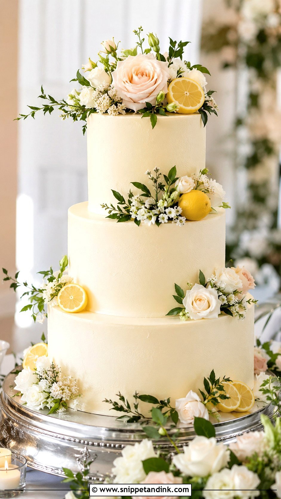 Lemon Floral Wedding Cake - Snippet and Ink - 20 Lemon Themed Wedding Cake Ideas