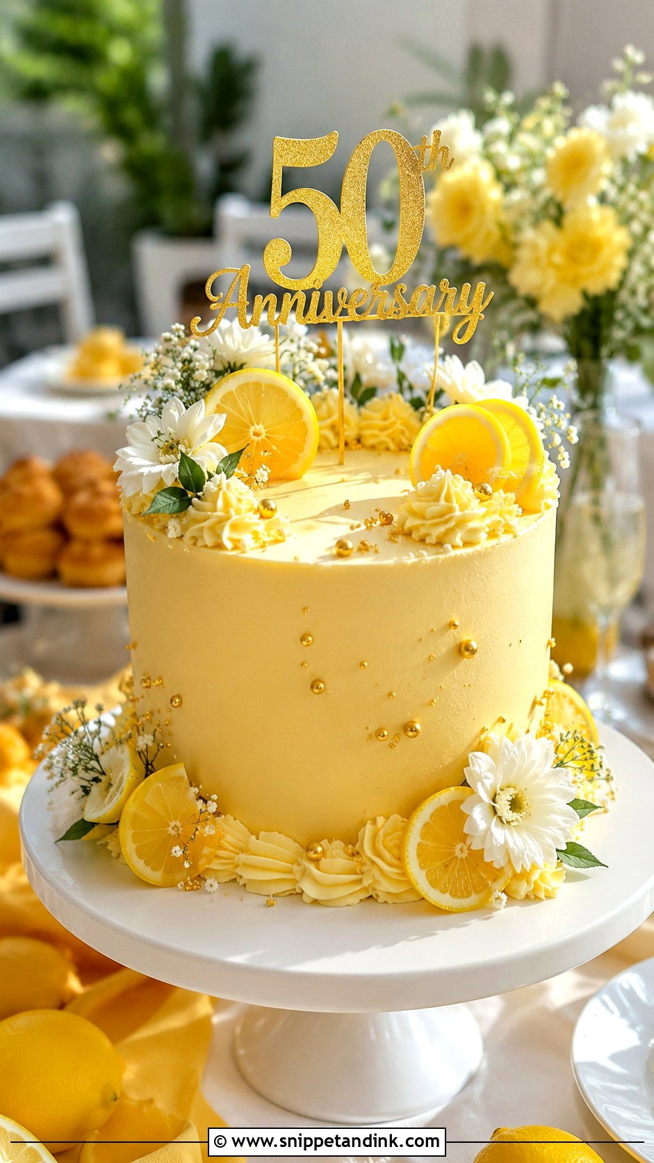 Lemon Gold 50th Wedding Anniversary Cake - Snippet and Ink - 20 50th Wedding Anniversary Cake Ideas