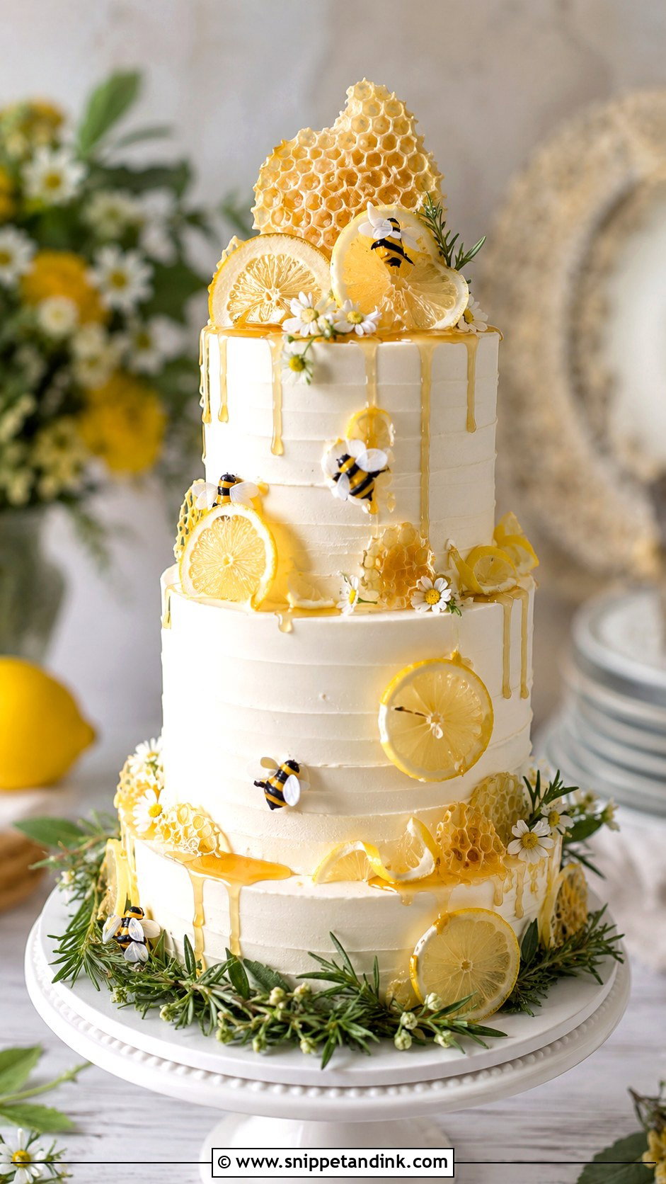 Lemon Honey Bee Wedding Cake - Snippet and Ink - 20 Honey Bee Cake Design Ideas for Wedding