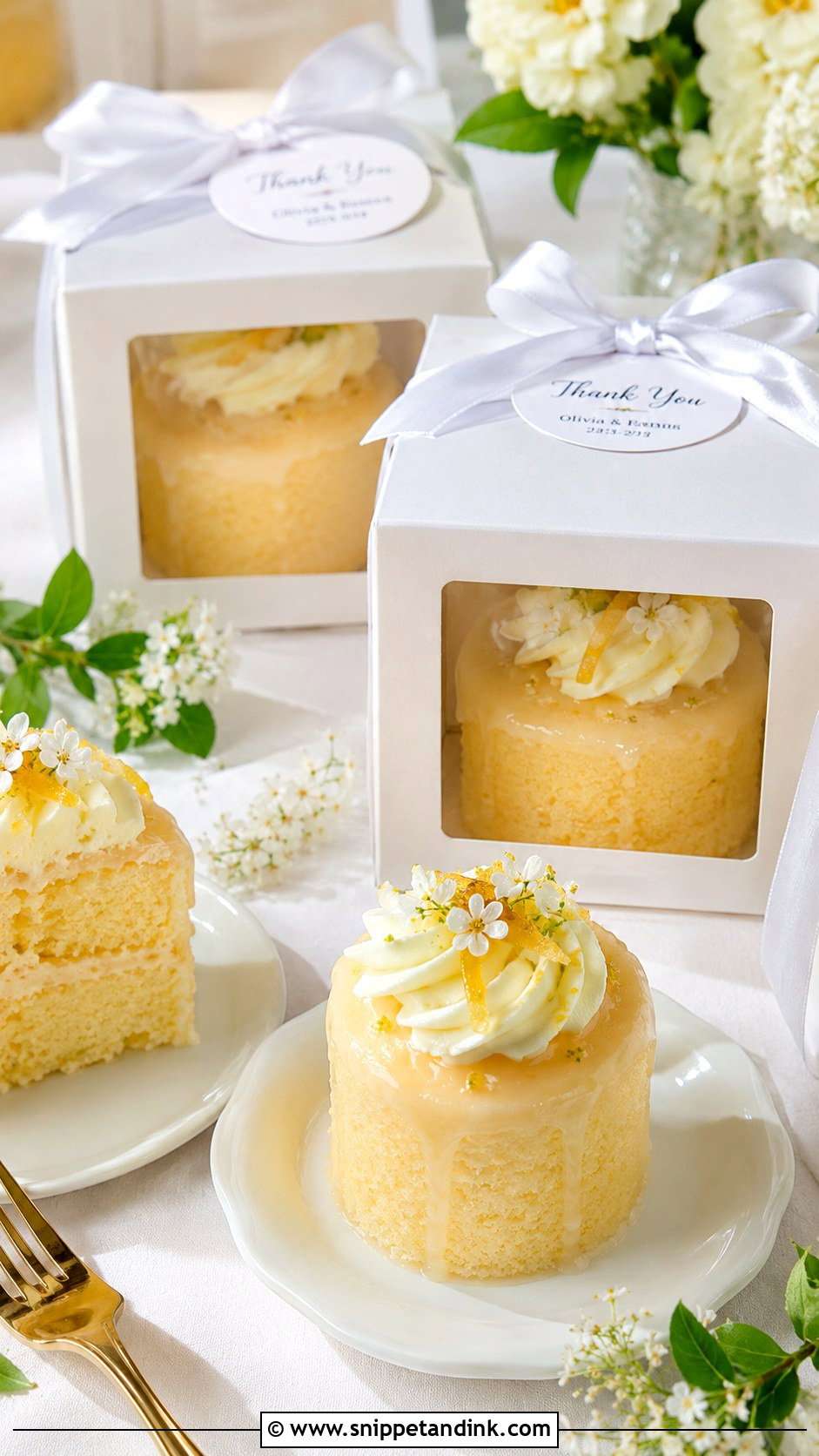 Lemon Mini Cake Wedding Favors - Snippet and Ink - 20 Cake Favors for Wedding