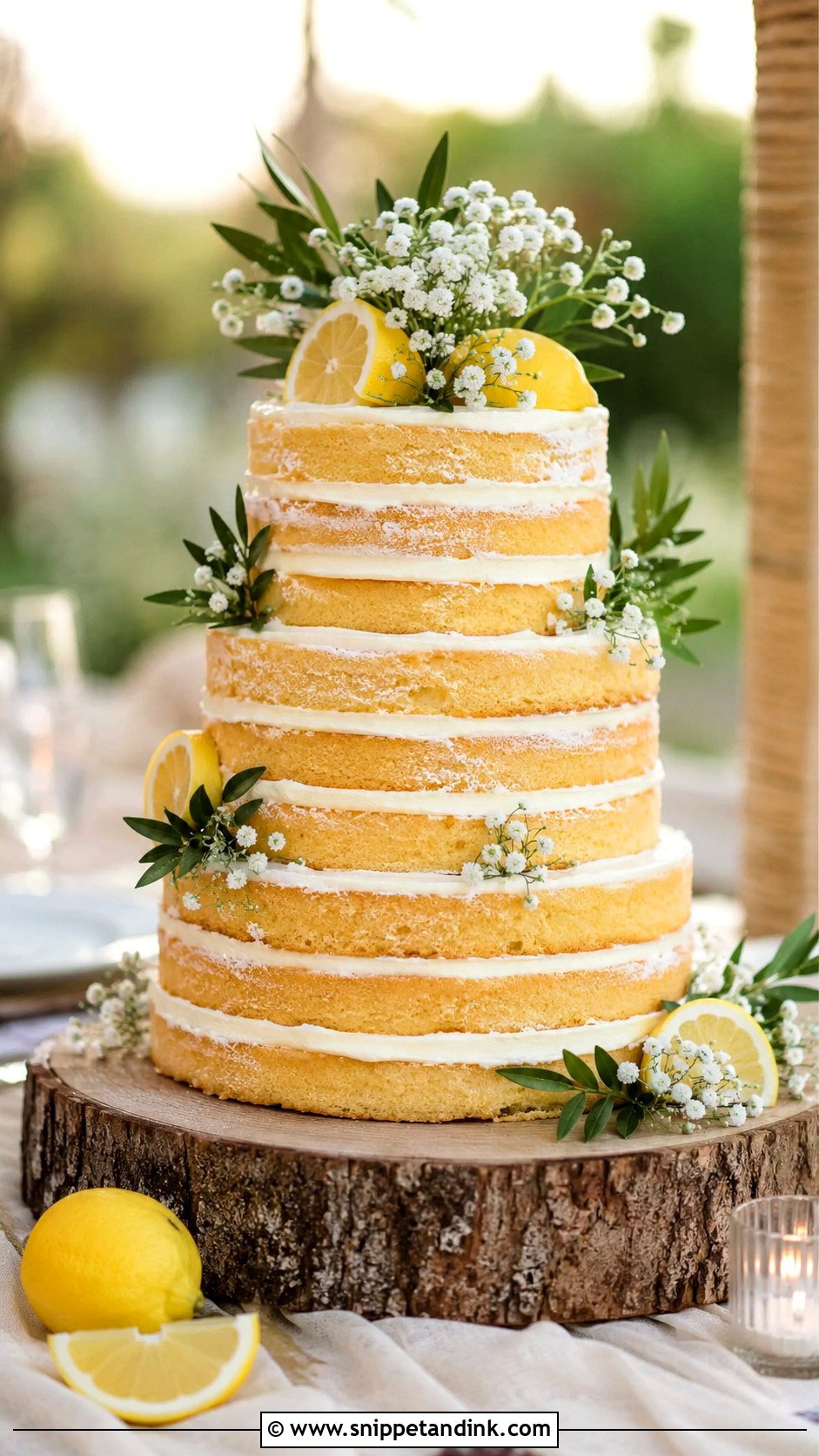 Lemon Naked Wedding Cake - Snippet and Ink - 20 Lemon Themed Wedding Cake Ideas