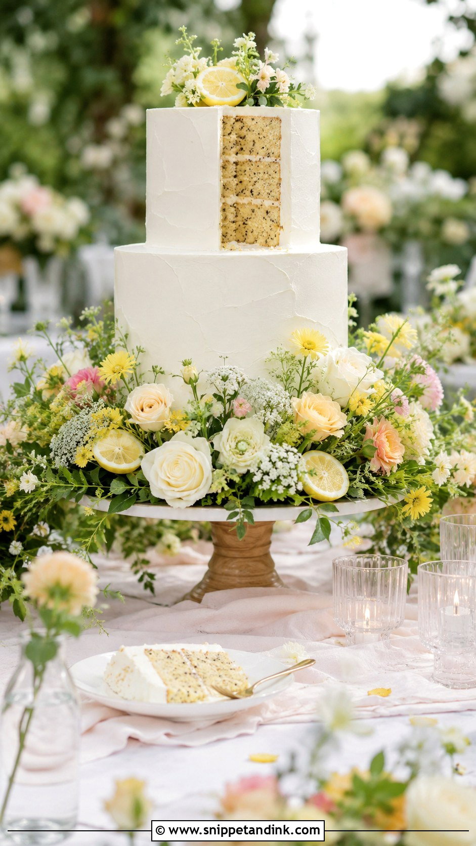 Lemon Poppyseed Wedding Cake With Floral Meadow - Snippet and Ink - 25 Lemon Poppyseed Wedding Cake Ideas