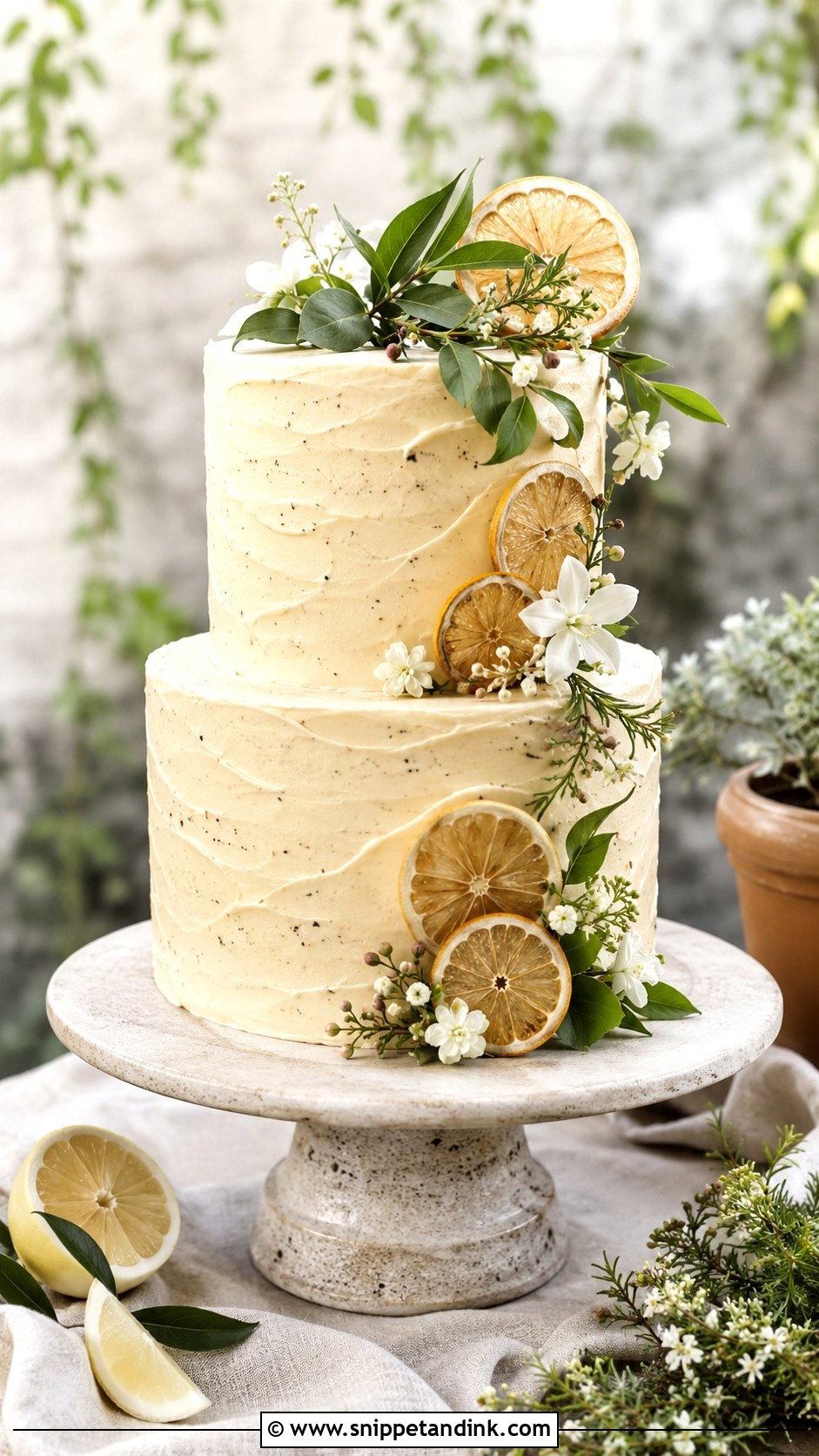 Lemon Poppyseed Wedding Cake With Gold Leaf - Snippet and Ink - 25 Lemon Poppyseed Wedding Cake Ideas
