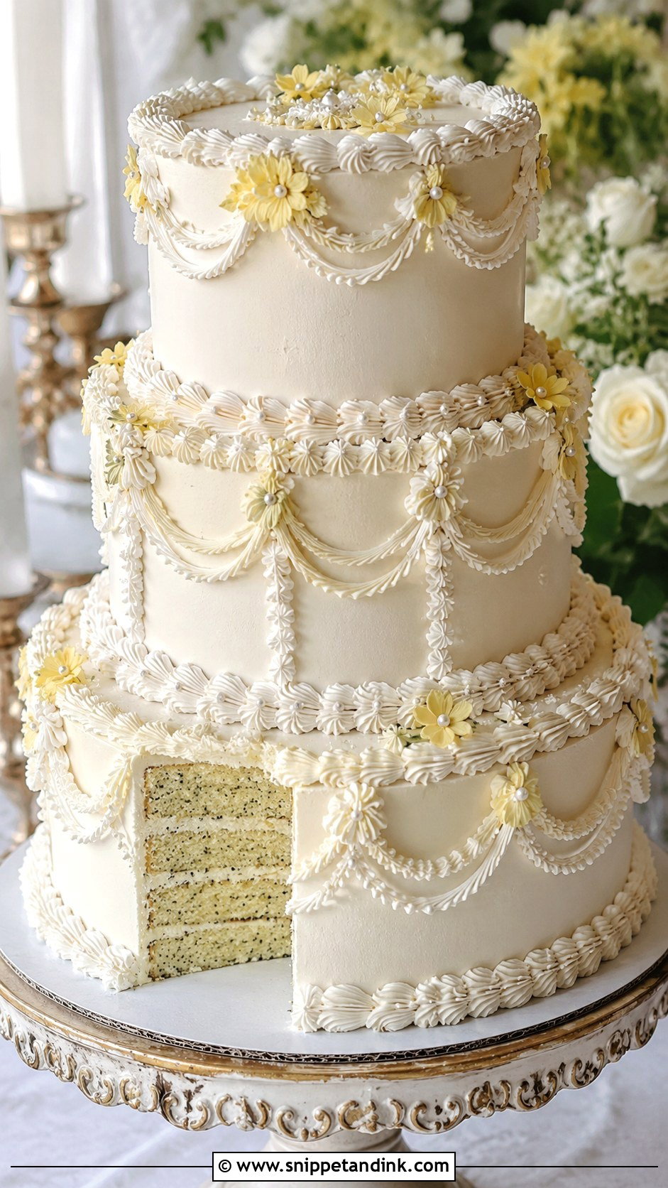 Lemon Poppyseed Wedding Cake With Lambeth Piping - Snippet and Ink - 25 Lemon Poppyseed Wedding Cake Ideas