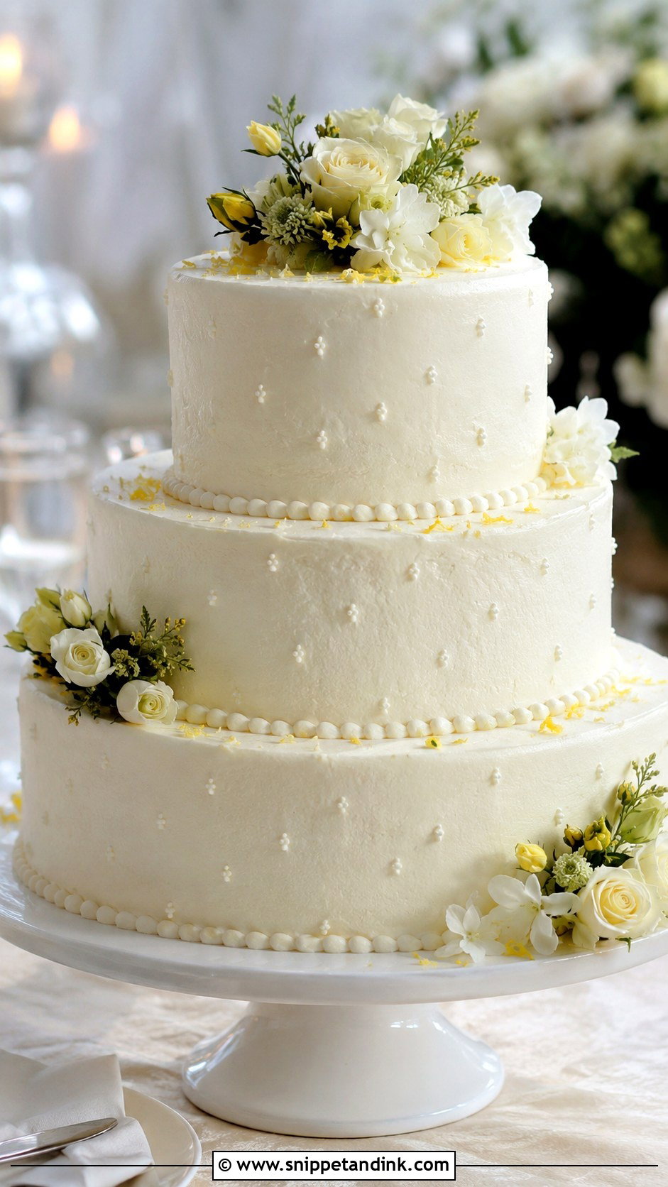 Lemon Poppyseed Wedding Cake With Piped Pearls - Snippet and Ink - 25 Lemon Poppyseed Wedding Cake Ideas
