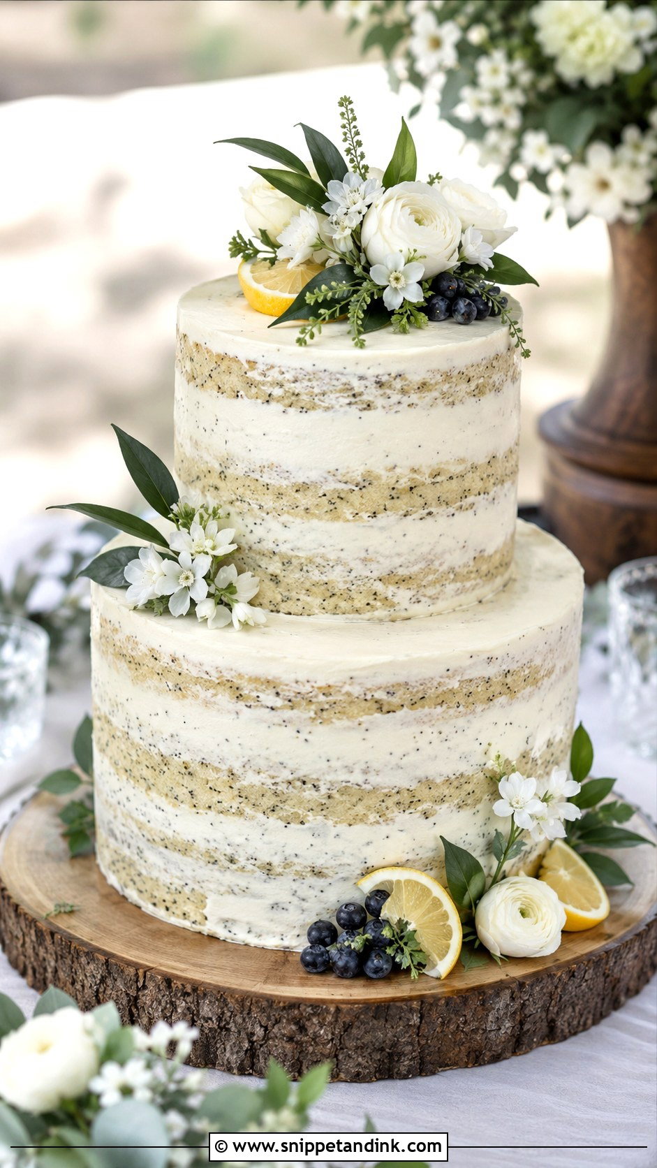 Lemon Poppyseed Wedding Cake With Semi Naked Frosting - Snippet and Ink - 25 Lemon Poppyseed Wedding Cake Ideas