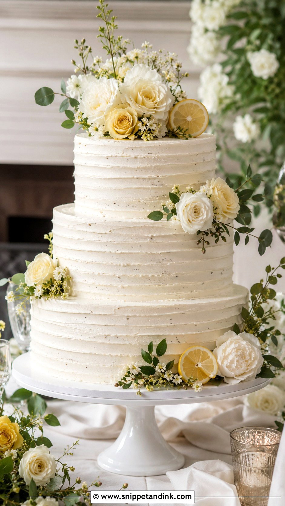 Lemon Poppyseed Wedding Cake With Sugar Flowers - Snippet and Ink - 25 Lemon Poppyseed Wedding Cake Ideas